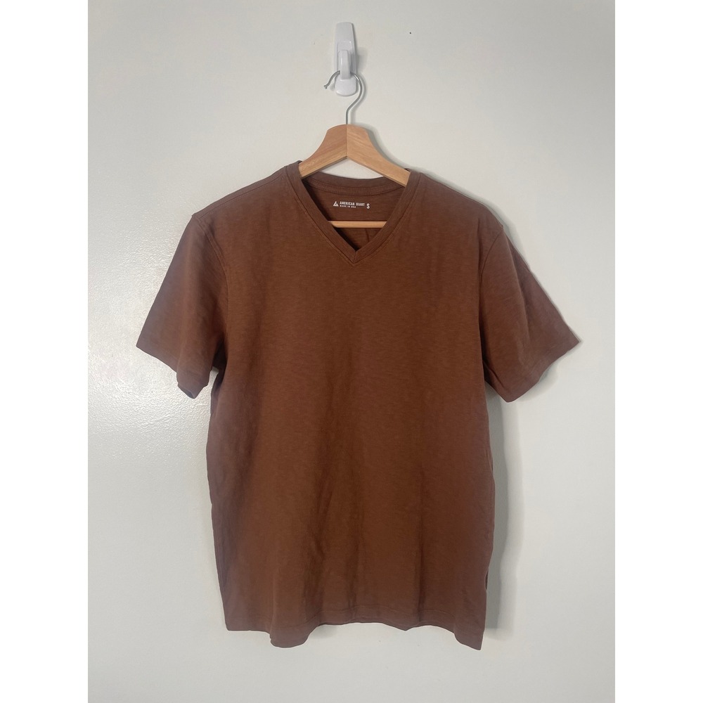 NEW American Giant T-Shirt Mens Small Brown V-Neck Short Sleeve Cotton USA - Picture 2 of 8